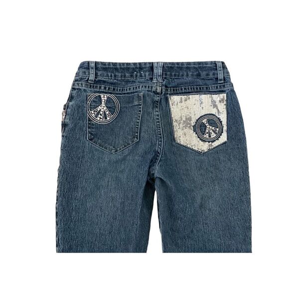 Total Girl Sequin Jeans Peace Sign Hippie Embellished - Picture 1 of 9